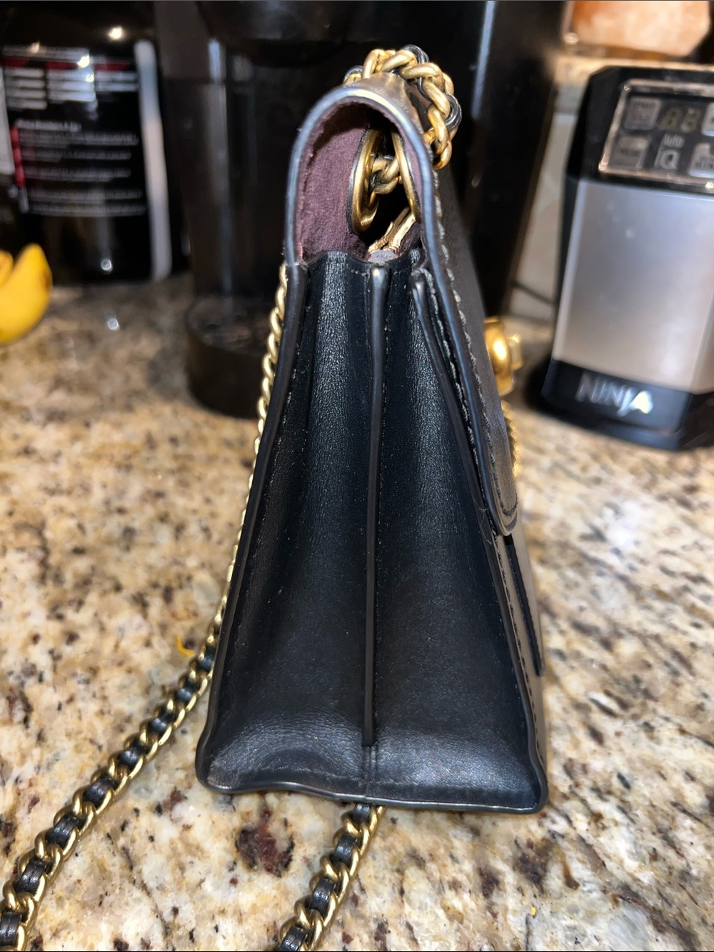 Coach Parker Black Leather Shoulder Bag with Gold Chain - Picture 8 of 11